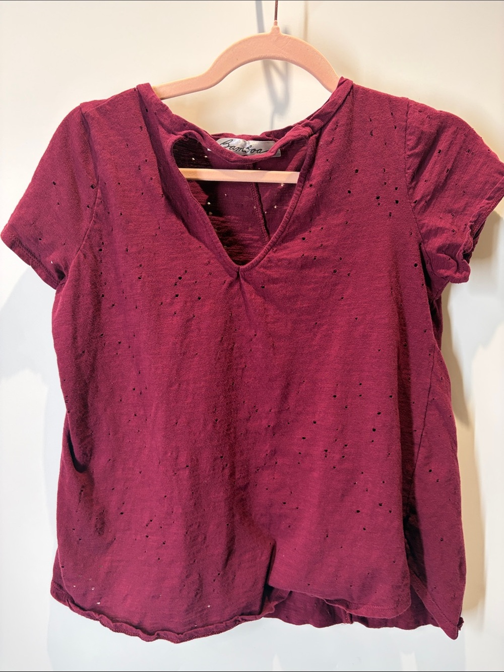 BAMBOO V-Neck Short Sleeve Top in Burgundy